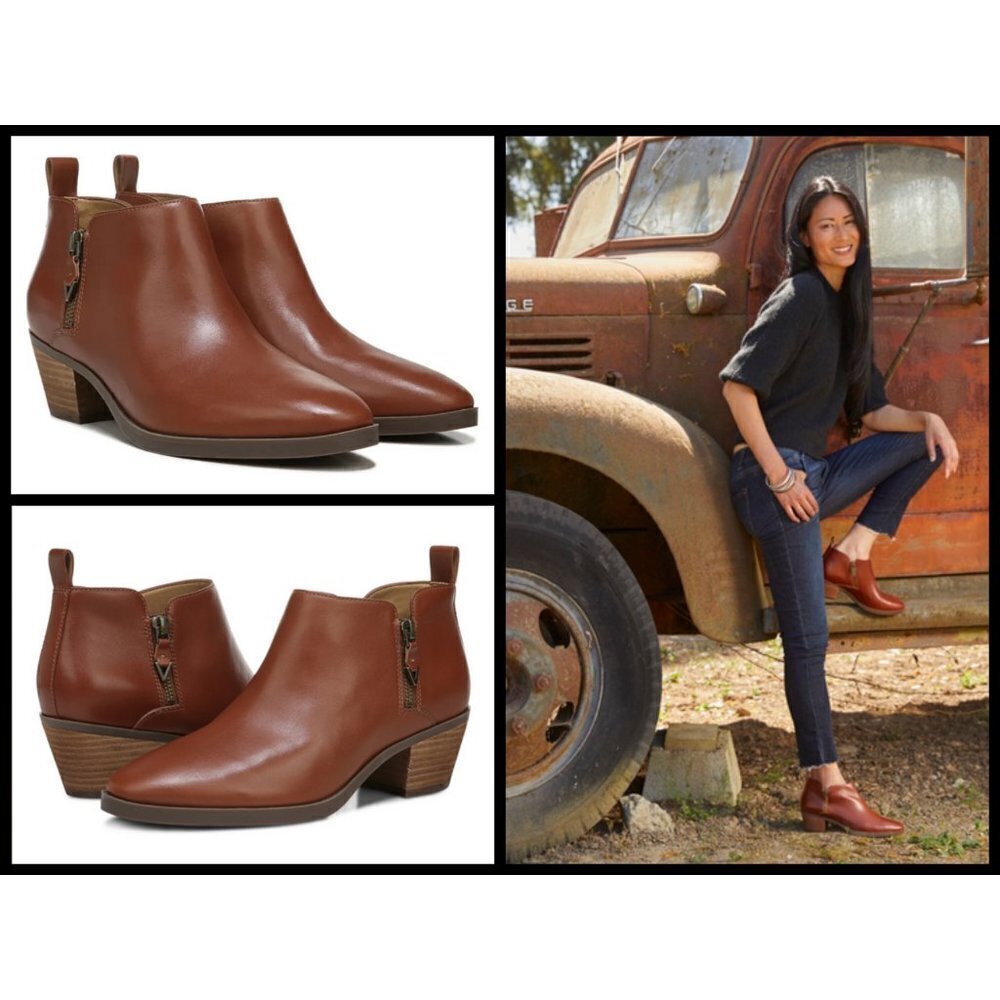 💕VIONIC💕 Cecily Ankle Boot Waterproof Leather Cognac Booties 9 New Without Box